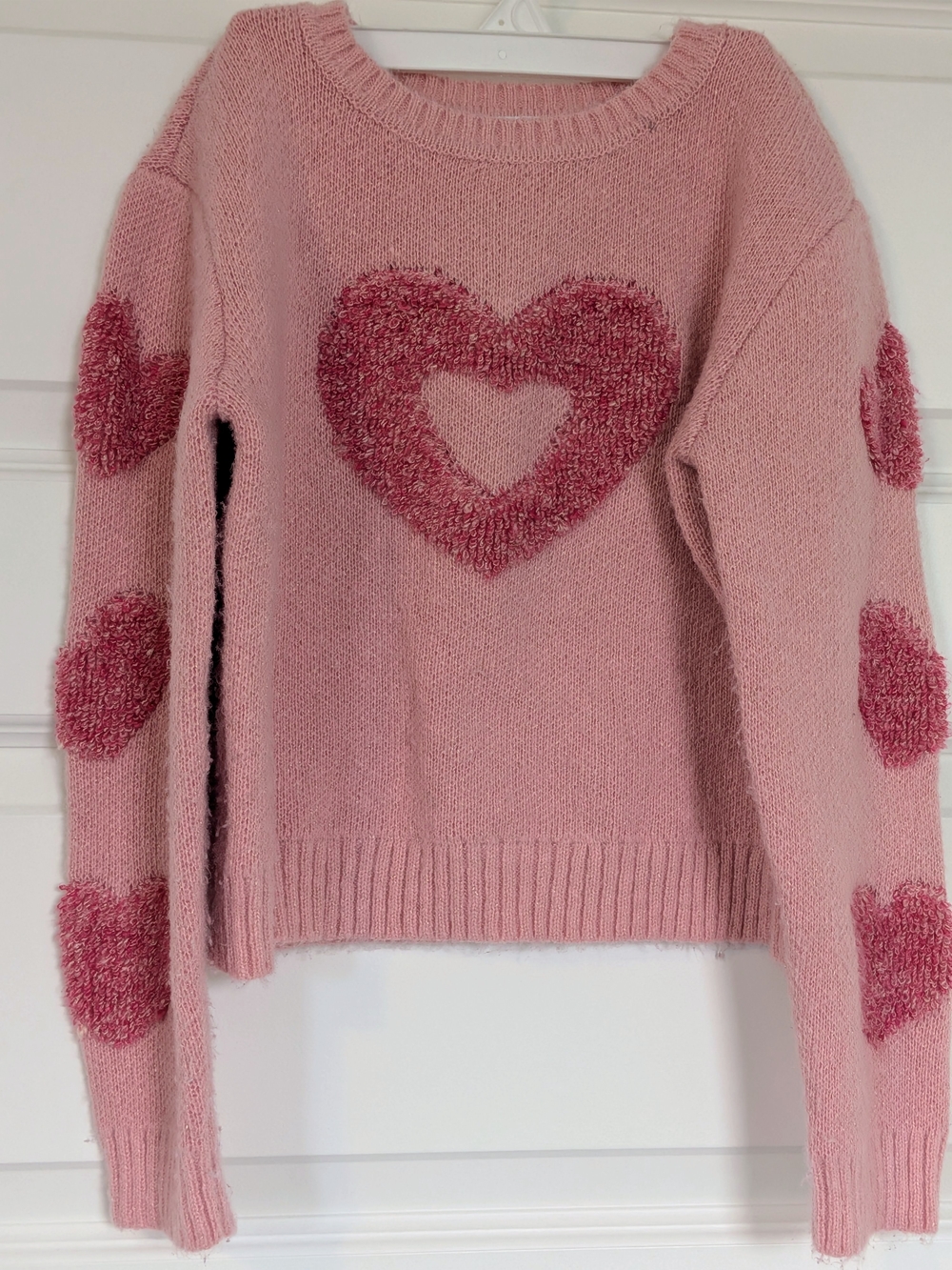 Knitworks Soft Pink Heart Sweater with Textured Heart Accents